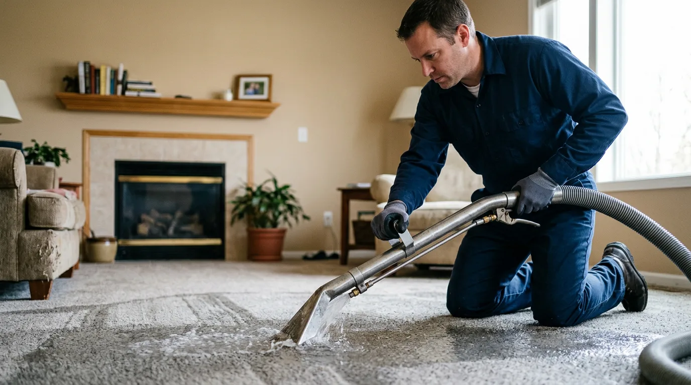 Water damage restoration technician working near Hampton, CT